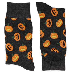 Pair of dark gray jack-o-lantern novelty socks