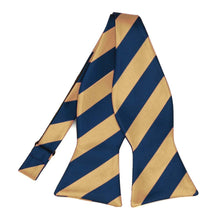 Load image into Gallery viewer, Honey Gold and Dark Blue Striped Self-Tie Bow Tie