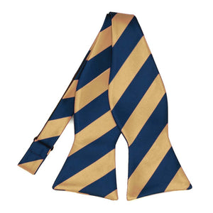 Honey Gold and Dark Blue Striped Self-Tie Bow Tie