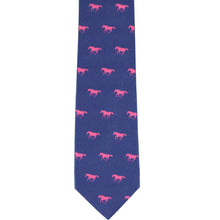 Load image into Gallery viewer, The front of a pink and blue horse slim tie, laid out flat