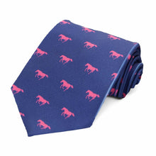 Load image into Gallery viewer, Pink horse silhouettes repeated on a dark blue tie