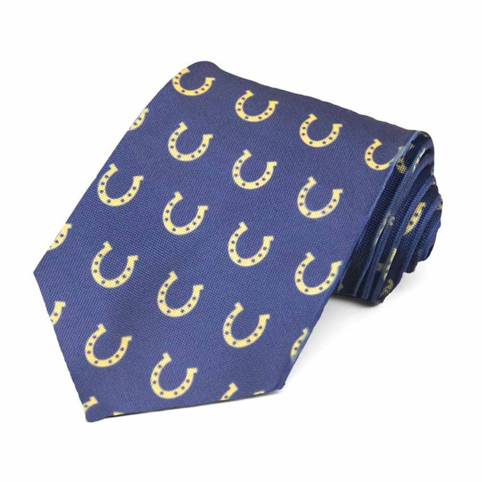 Yellow horseshoes on a dark blue novelty tie