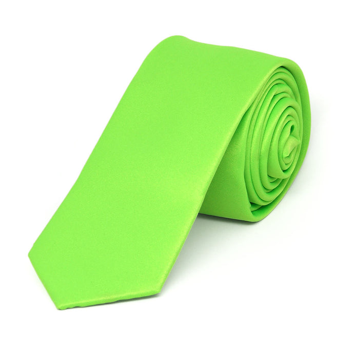 Hot Lime Green Skinny Solid Color Necktie, 2