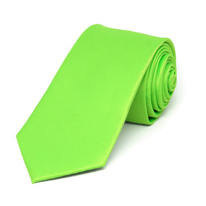 Hot Lime Green Slim Solid Color Necktie, 2.5" Width