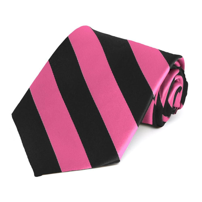 Hot Pink and Black Extra Long Striped Tie
