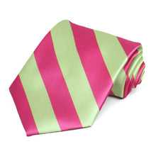 Load image into Gallery viewer, Hot Pink and Lime Green Striped Tie