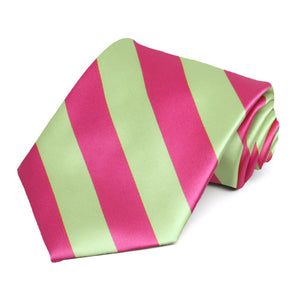 Hot Pink and Lime Green Striped Tie