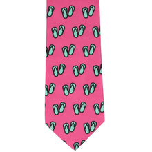 Load image into Gallery viewer, Front view of a fuchsia and aqua flip flop pattern necktie