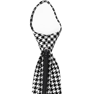 Back view of a houndstooth zipper tie with hidden zipper in tie tail