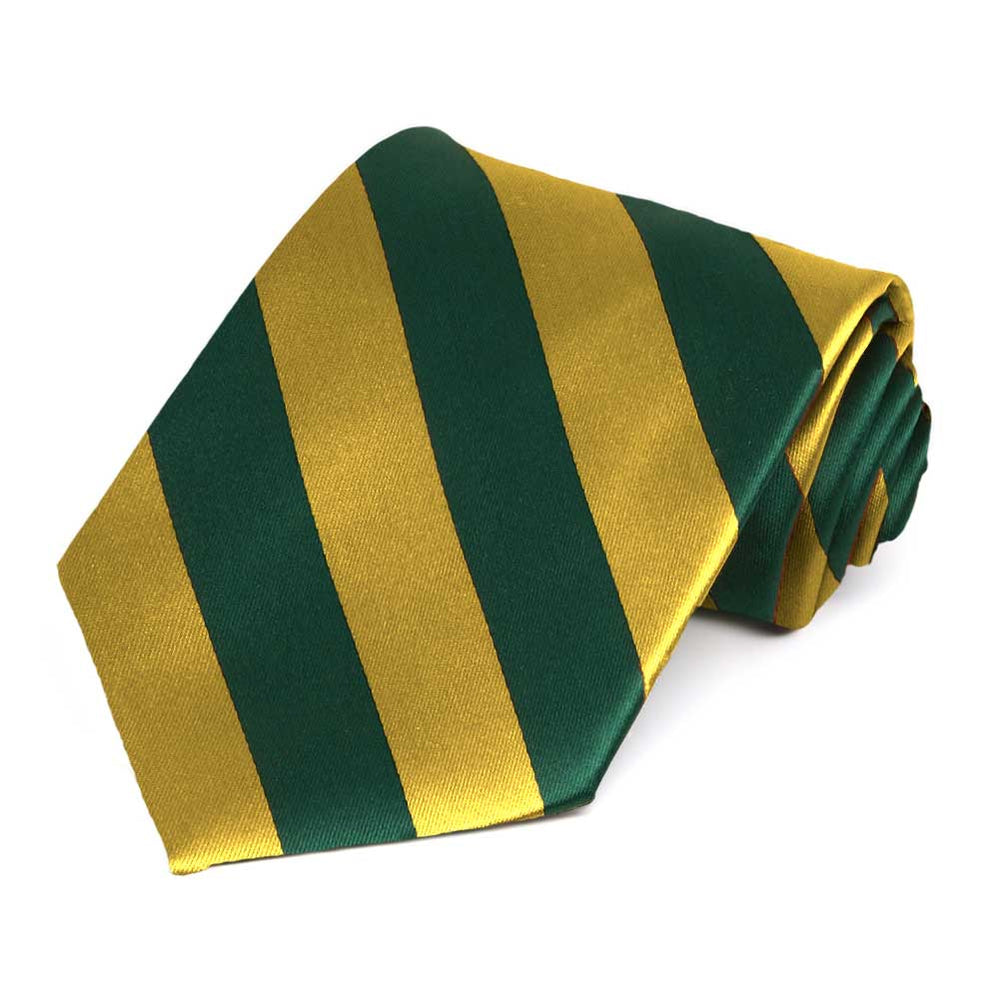 Hunter Green and Gold Extra Long Striped Tie