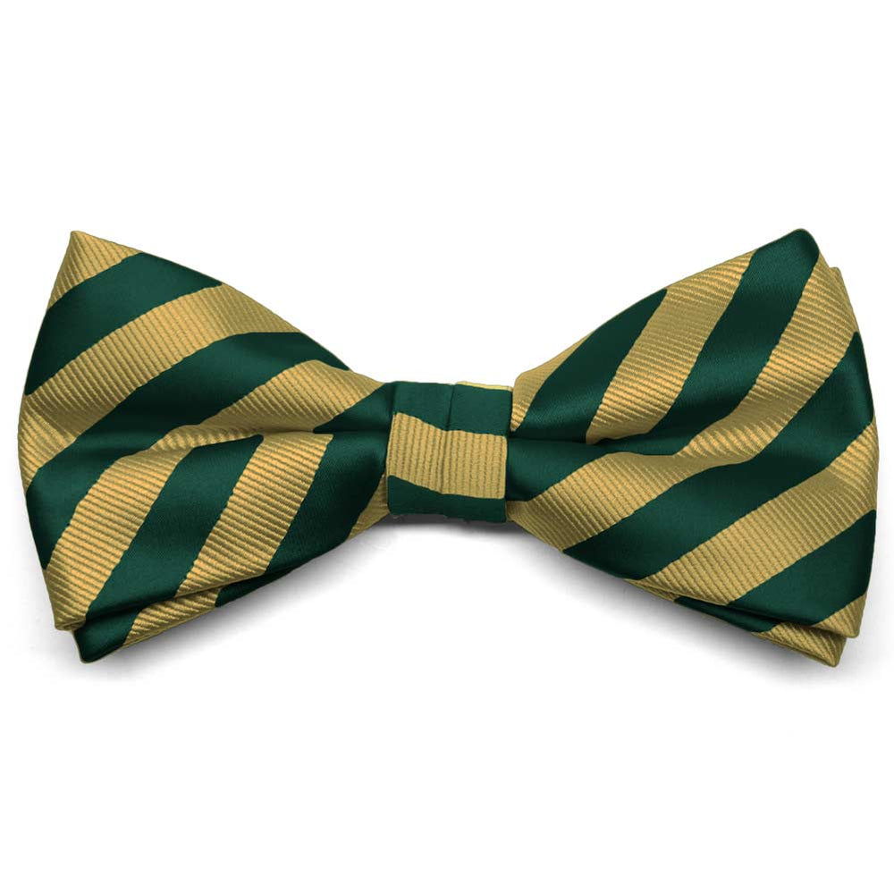 Hunter Green and Gold Formal Striped Bow Tie