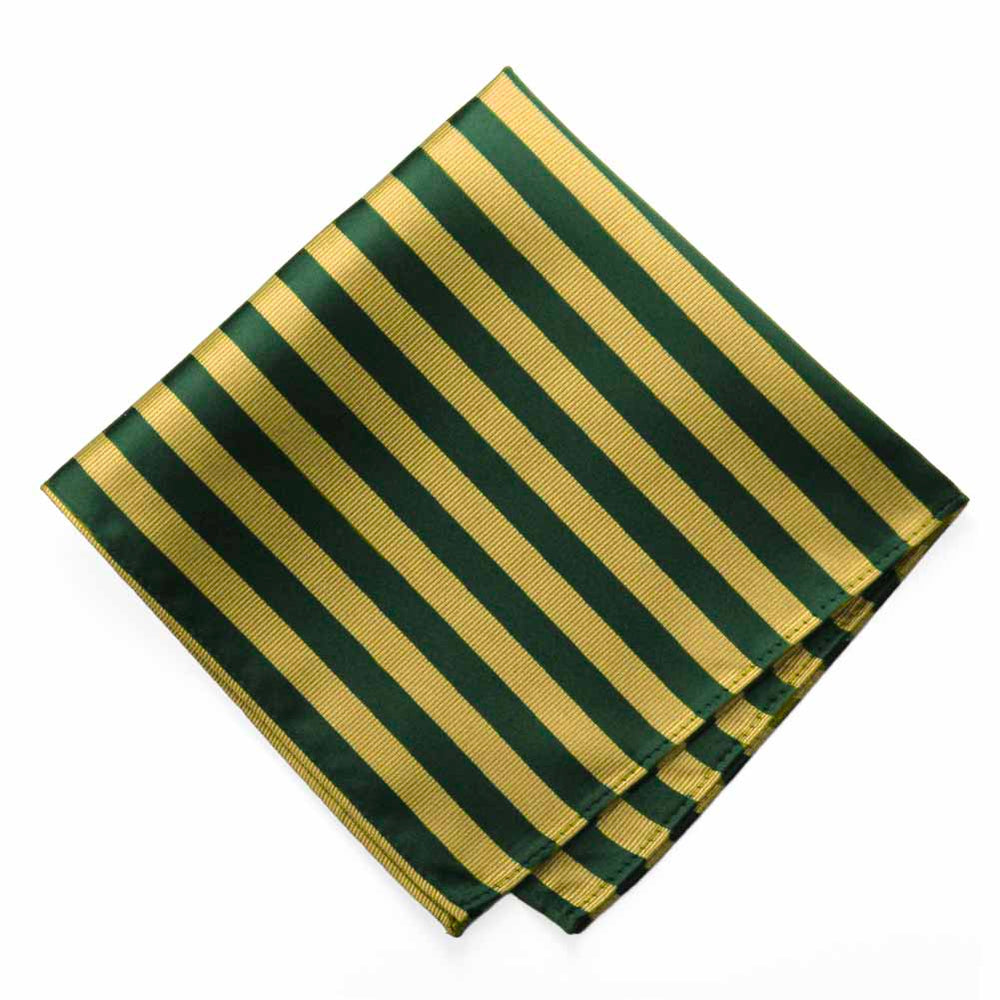Hunter Green and Gold Formal Striped Pocket Square