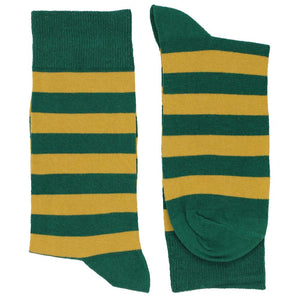 Pair of men's hunter green and gold striped socks