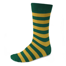 Load image into Gallery viewer, Men&#39;s horizontal striped hunter green and gold socks