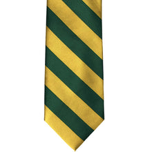 Load image into Gallery viewer, Front view of a hunter green and gold striped tie