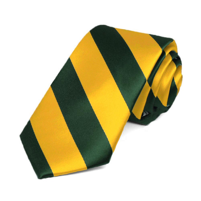 Hunter Green and Golden Yellow Striped Slim Tie, 2.5