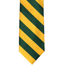 Load image into Gallery viewer, Front view of a hunter green and golden yellow striped tie