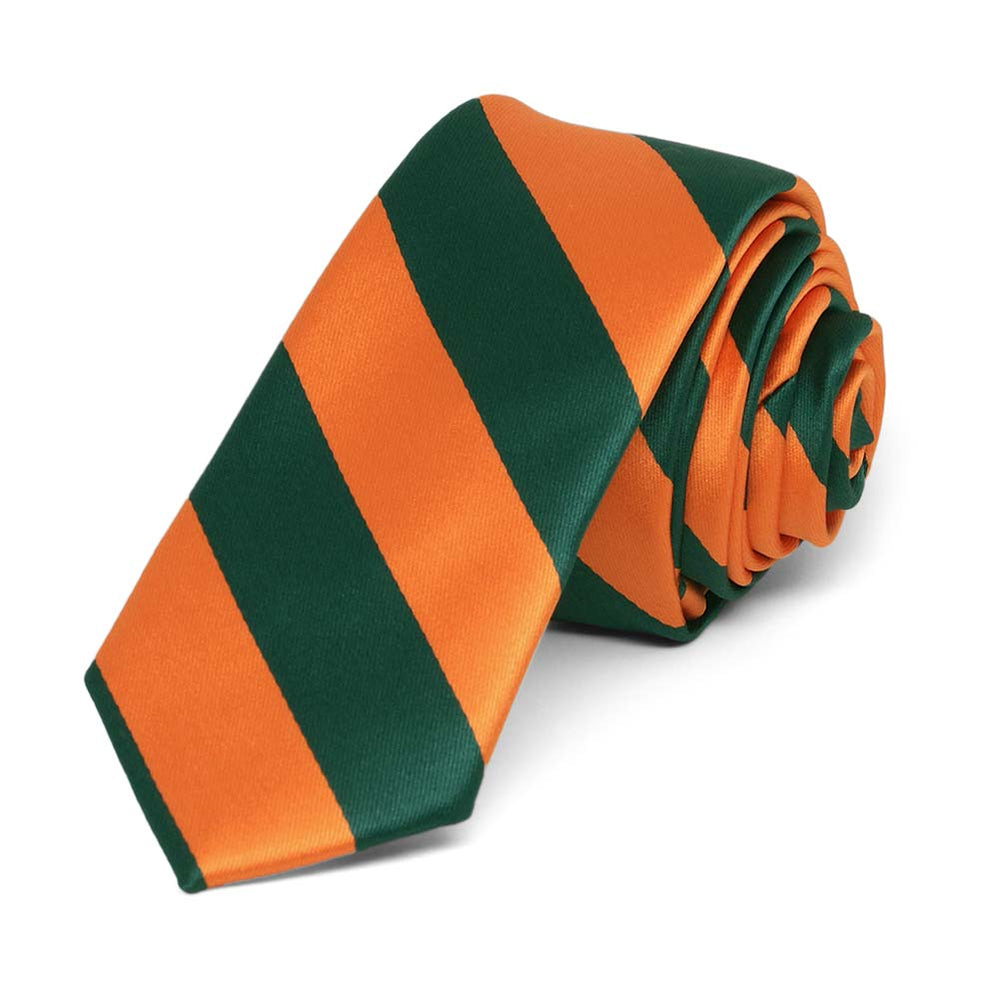 Hunter Green and Orange Striped Skinny Tie, 2