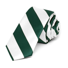 Load image into Gallery viewer, Hunter Green and White Striped Skinny Tie, 2&quot; Width