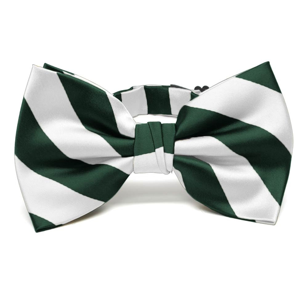 Hunter Green and White Striped Bow Tie