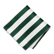Load image into Gallery viewer, Hunter Green and White Striped Pocket Square