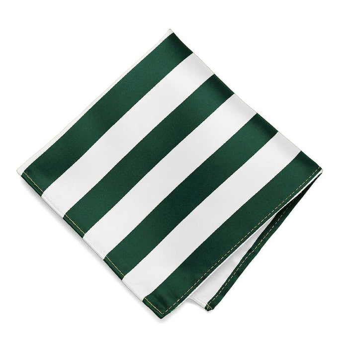 Hunter Green and White Striped Pocket Square