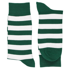 Pair of men's hunter green and white horizontal striped crew socks