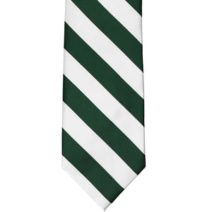 Front view of a hunter green and white striped tie