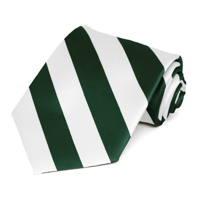 Hunter Green and White Striped Tie