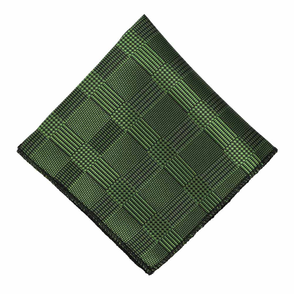 Dark green plaid pocket square, flat front view