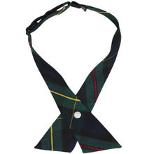 Load image into Gallery viewer, Hunter green and navy blue plaid crossover tie