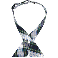 Load image into Gallery viewer, Navy, hunter green and white plaid school crossover tie