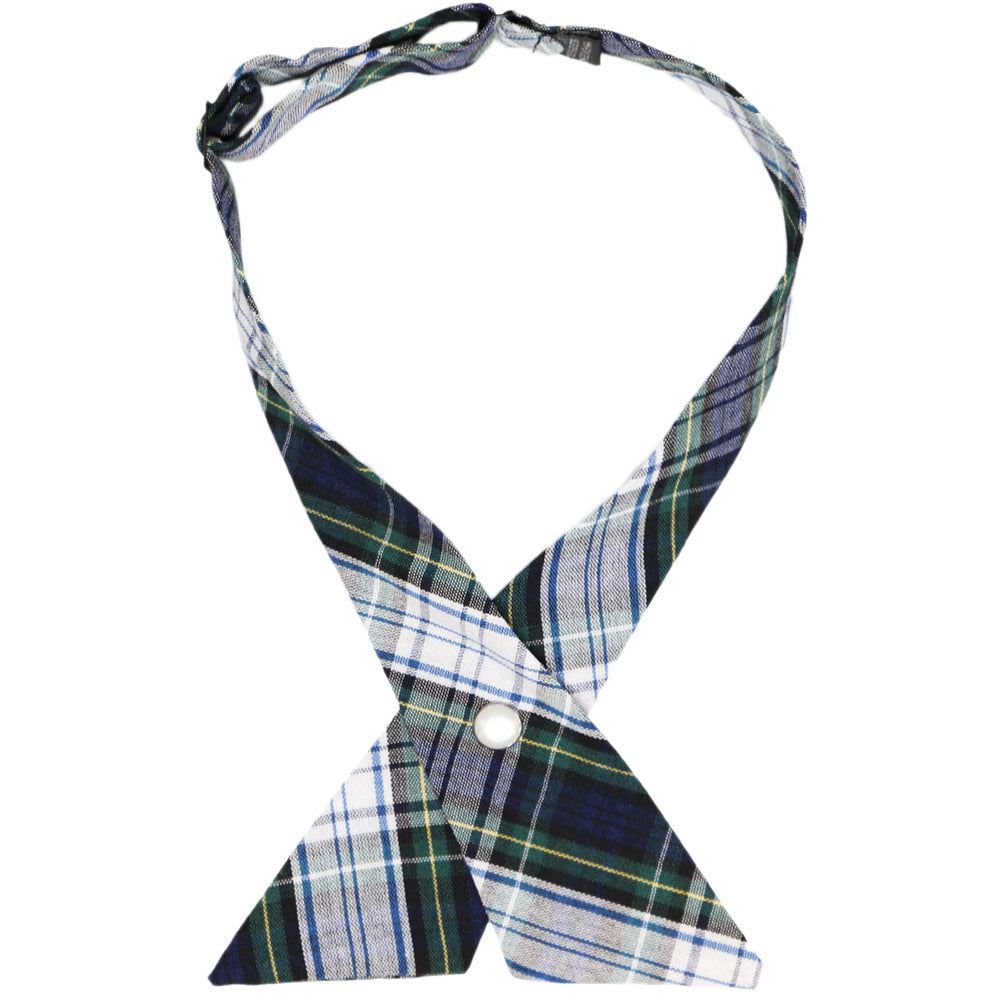 Navy, hunter green and white plaid school crossover tie