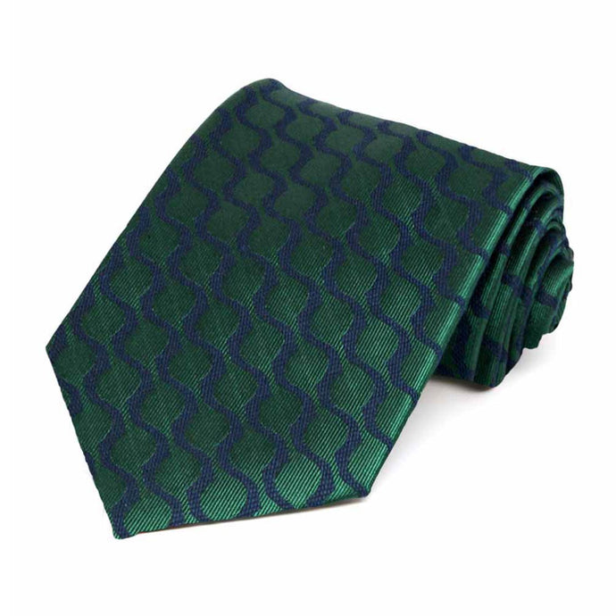 Dark green and blue tie with a scallop pattern