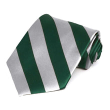 Load image into Gallery viewer, Hunter Green and Silver Striped Tie