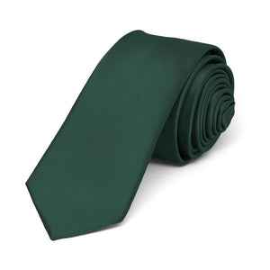 Hunter Green Skinny Solid Color Necktie, 2" Width