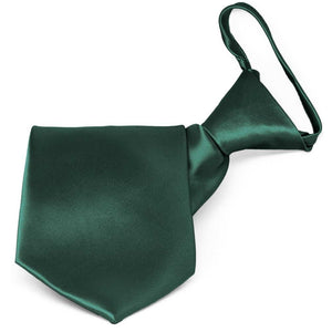 Pre-tied hunter green solid color zipper tie