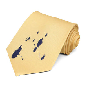 Yellow necktie with dark blue ink blobs