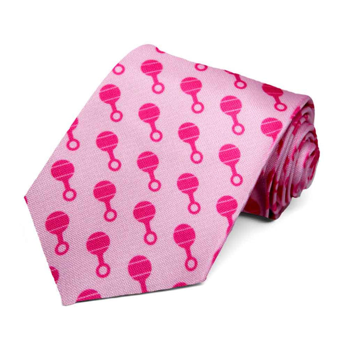 Fuchsia rattles on a light pink tie.