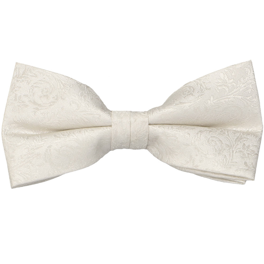 Ivory pre-tied wedding bow tie with floral textured pattern
