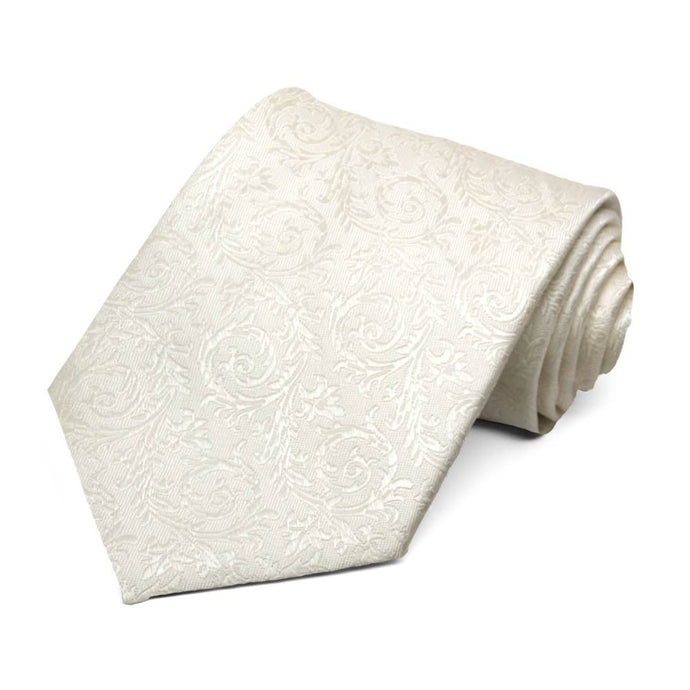 Rolled view of an ivory floral tie for weddings