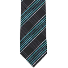 Load image into Gallery viewer, Flat front view of a turquoise and black plaid necktie