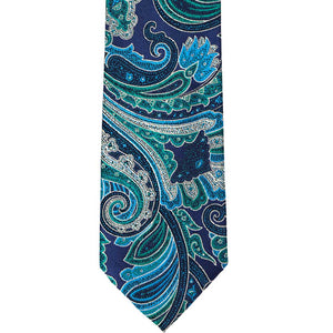 Front view of a jewel tone paisley extra long tie