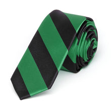 Load image into Gallery viewer, Kelly Green and Black Striped Skinny Tie, 2&quot; Width