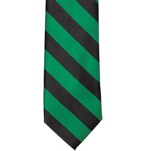The front of a kelly green and black striped tie