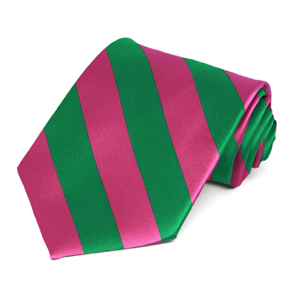 Kelly Green and Fuchsia Striped Tie