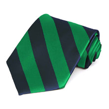 Load image into Gallery viewer, Kelly Green and Navy Blue Extra Long Striped Tie