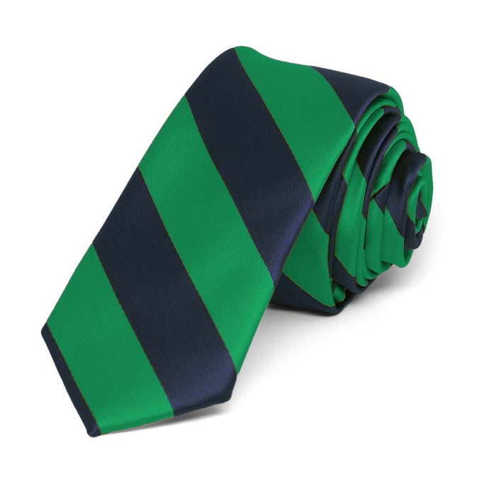 Kelly Green and Navy Blue Striped Skinny Tie, 2