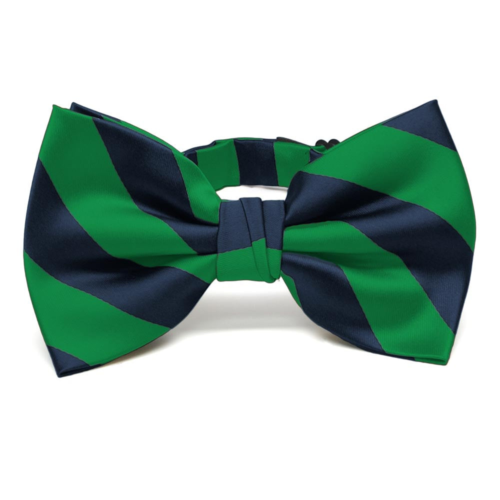 Kelly Green and Navy Blue Striped Bow Tie