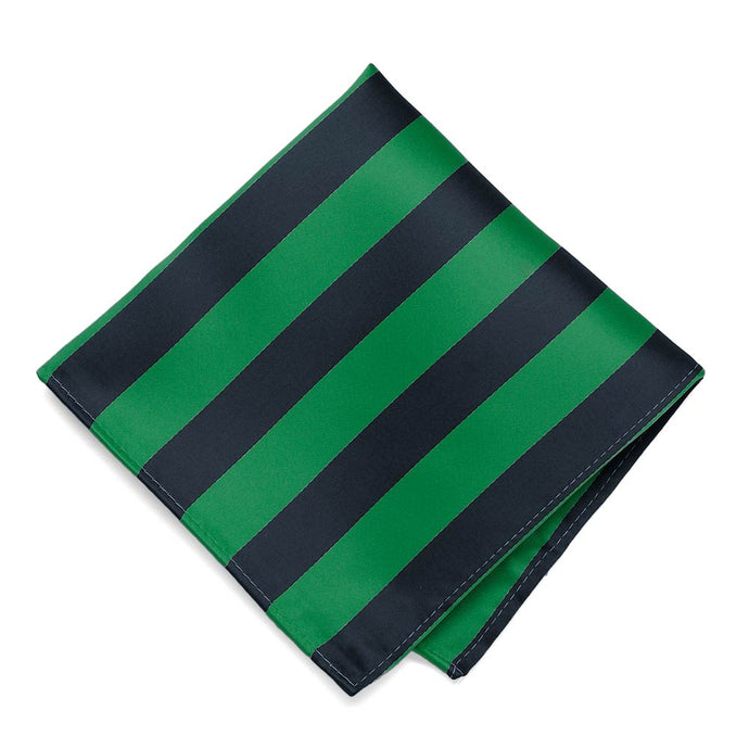 Kelly Green and Navy Blue Striped Pocket Square
